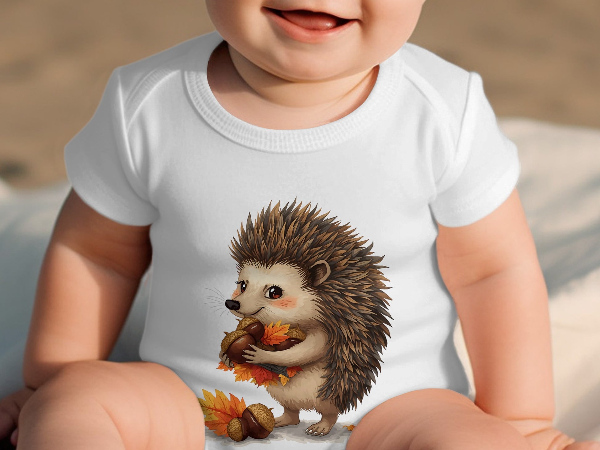 Cute Hedgehog with Acorns Baby One-Piece Product