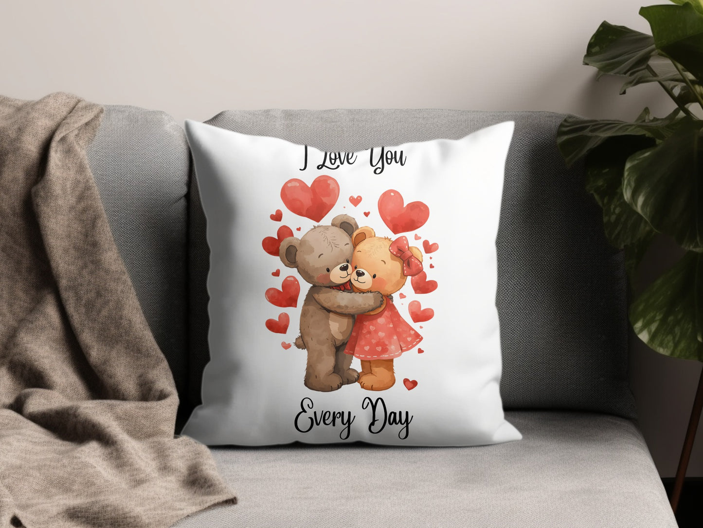 I Love You Every Day Teddy Bear Couple Pillow