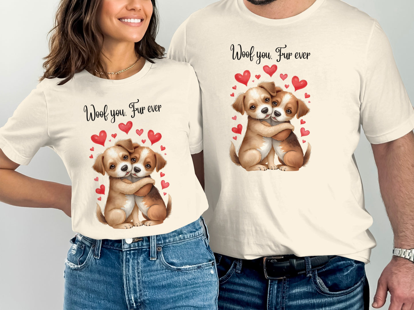 Woof You Fur Ever Cute Dog Couple Graphic T-shirt