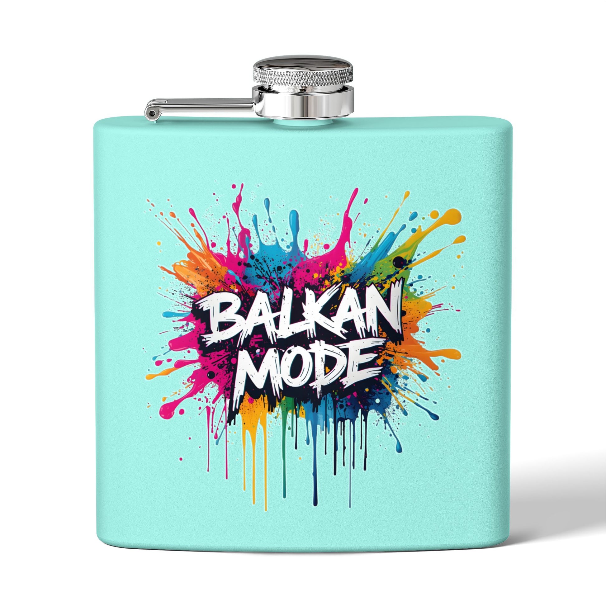 Balkan Mode Vibrant Paint Burst Teal Hip Flask product type