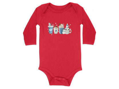 Adorable Festive Hot Cocoa Design Red Baby Onesie