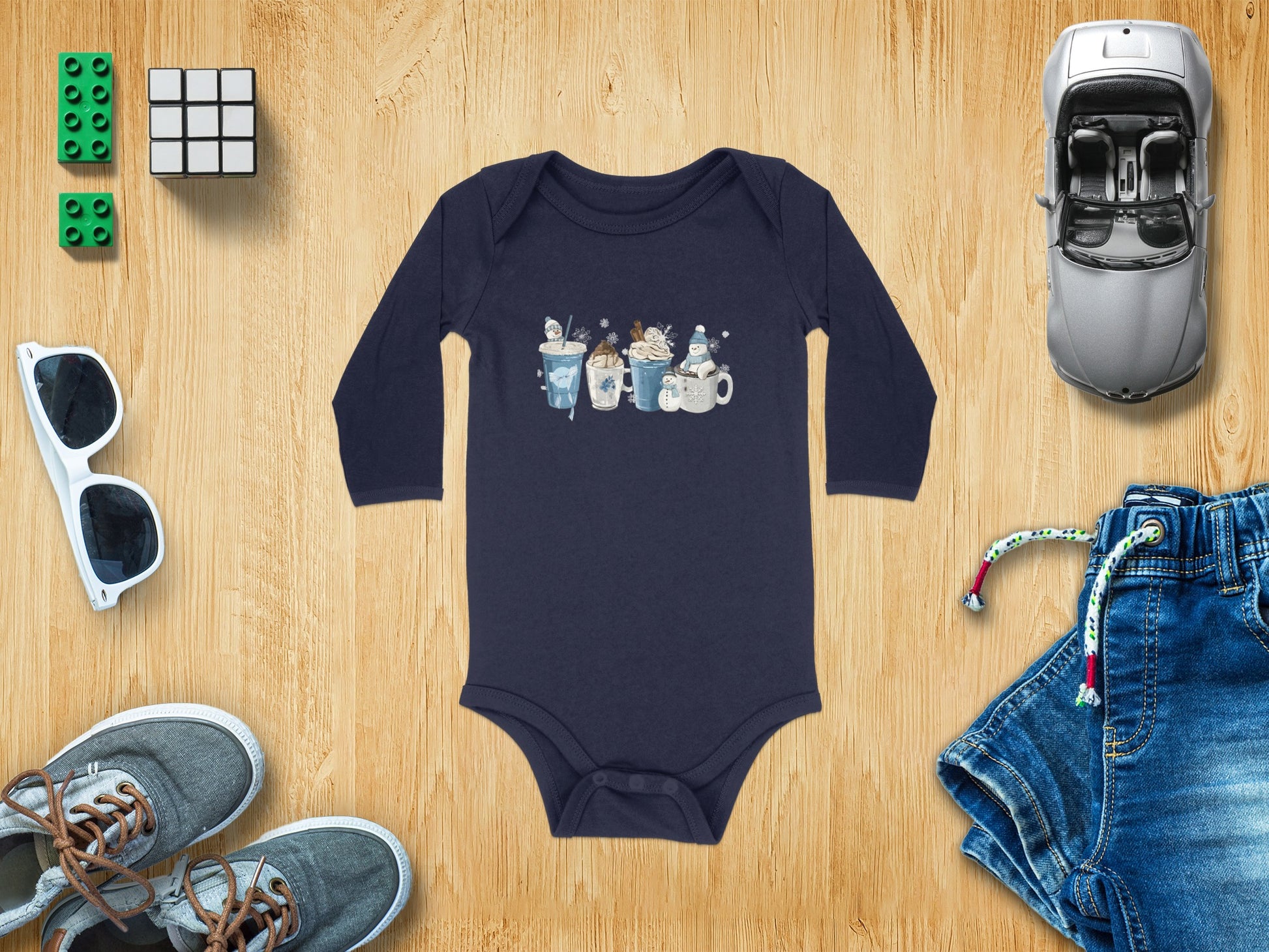 Baby Onesie with Cute Cat Designs and Coffee Cups