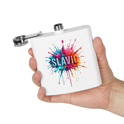 Slavic colorful paint splatter hip flask