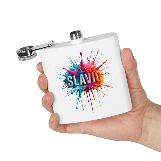 Slavic colorful paint splatter hip flask