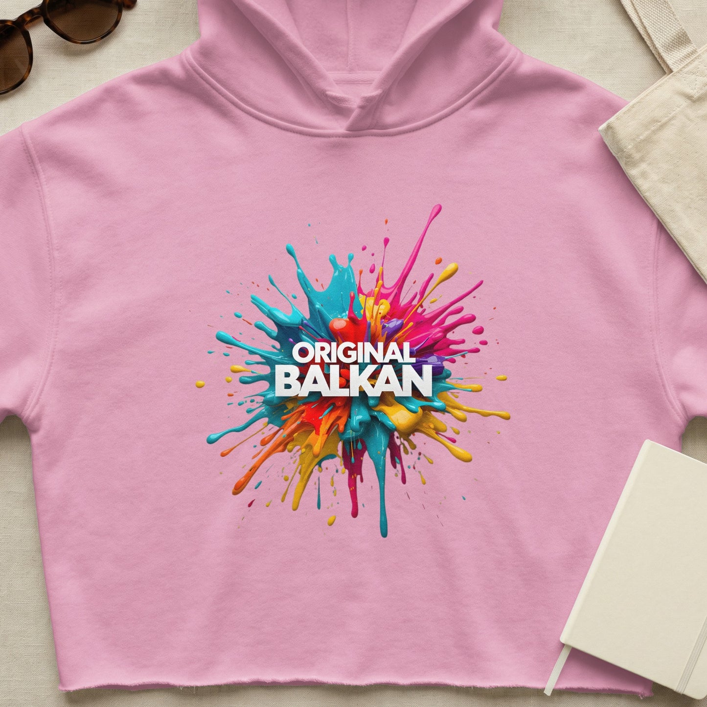 Pink Crop Top Hoodie Original Balkan Splatter Design product type