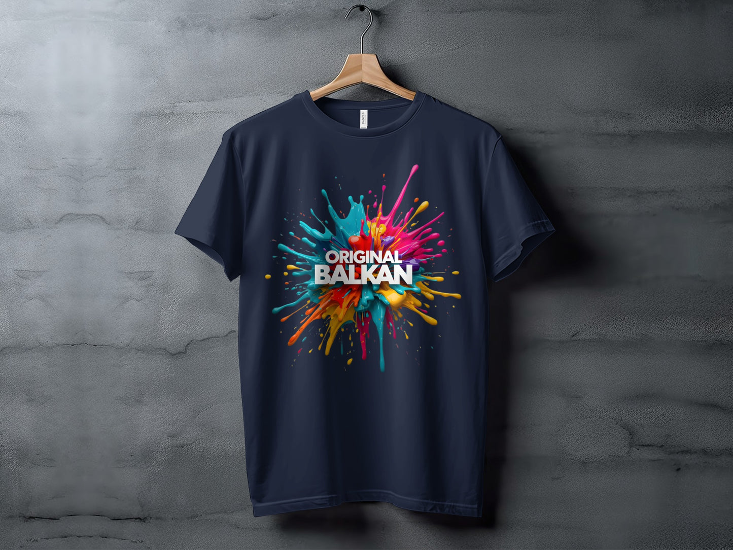 ORIGINAL BALKAN colorful paint splash dark blue shirt product type