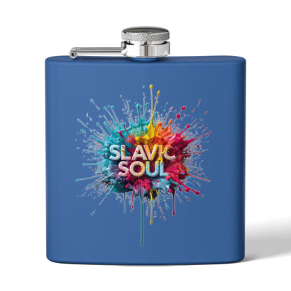 Blue Slavic Soul Paint Splatter Hip Flask product type