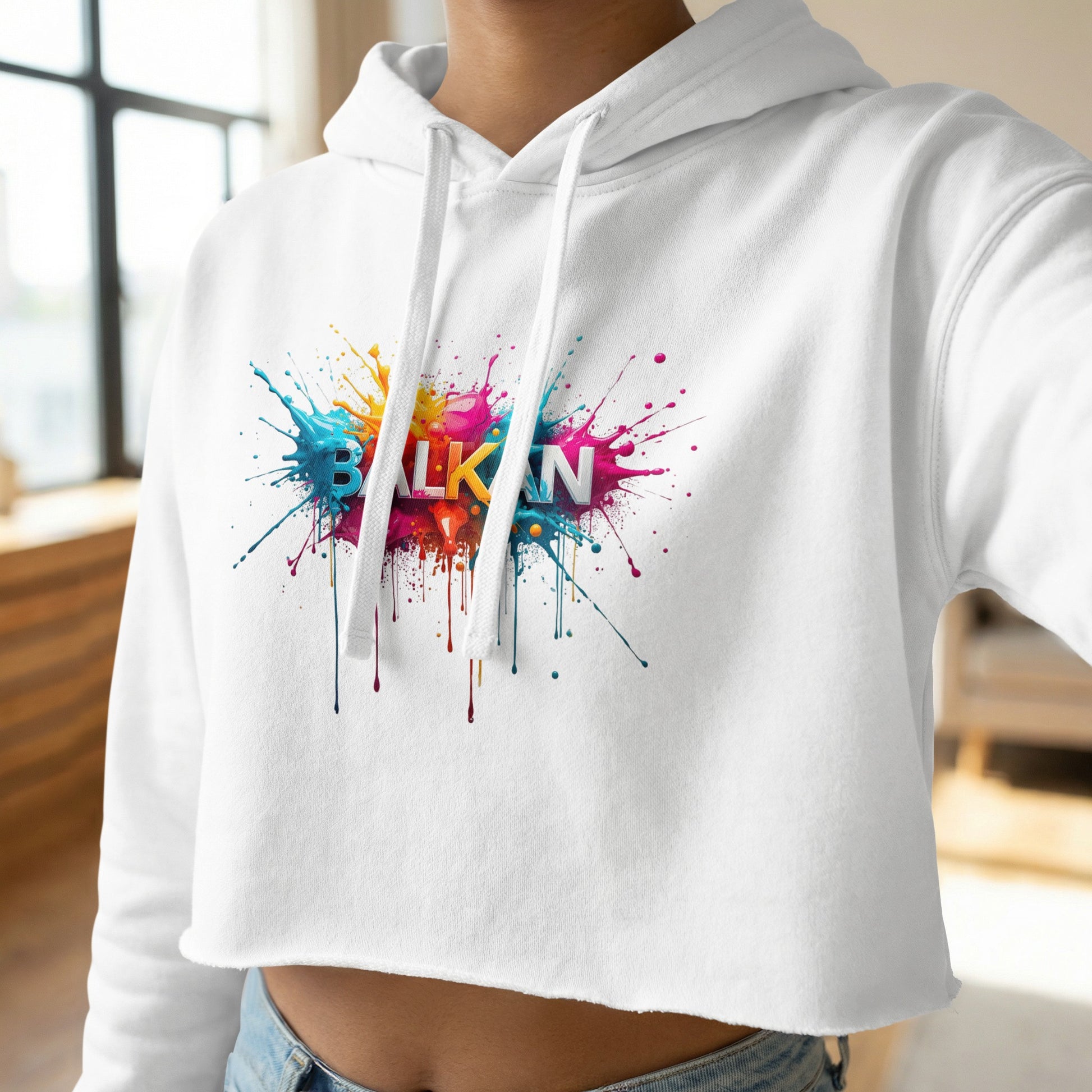 Vibrant Balkan Paint Splash Cropped Hoodie product type