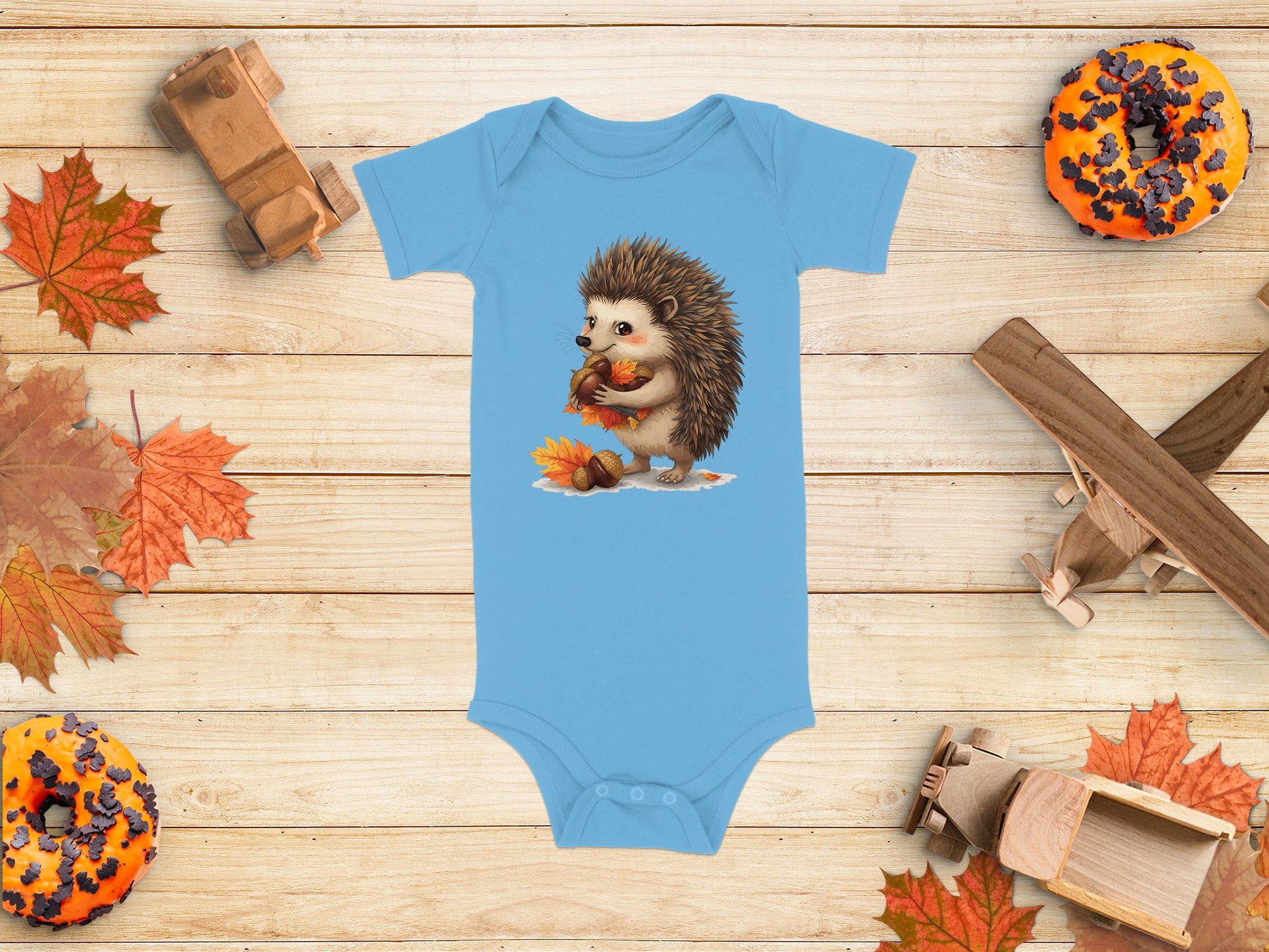 Adorable Hedgehog Eating Apple Blue Onesie Product