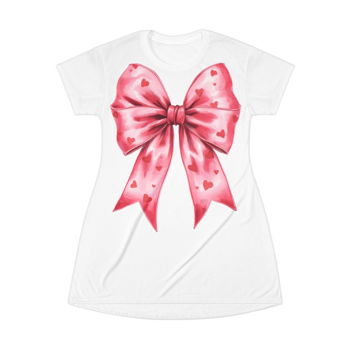 White Dress with Large Pink Bow and Red Hearts Design