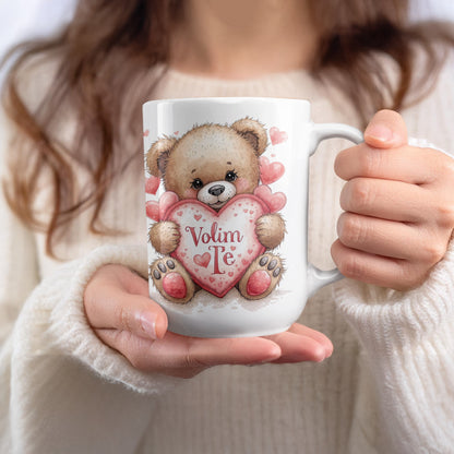 Cute Teddy Bear Volim Te Heart Design Mug