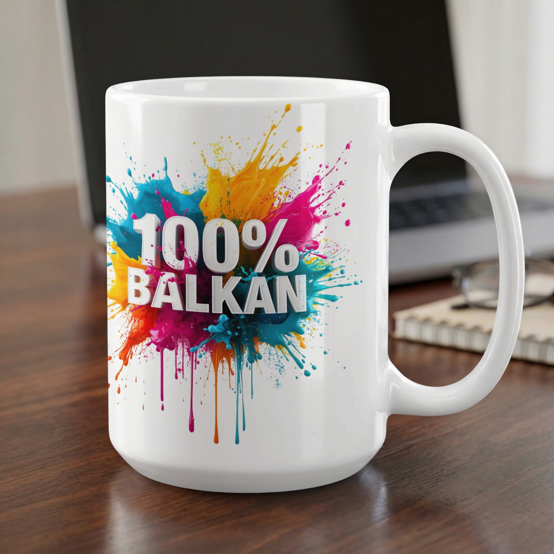 100% BALKAN Colorful Paint Splatter White Mug product type
