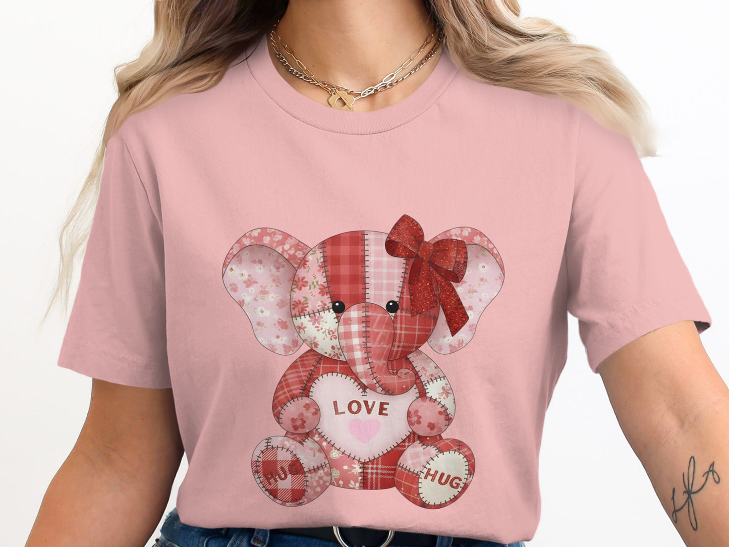 Cute Pink Elephant With Love Hug Design T-Shirt