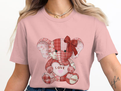 Cute Pink Elephant With Love Hug Design T-Shirt