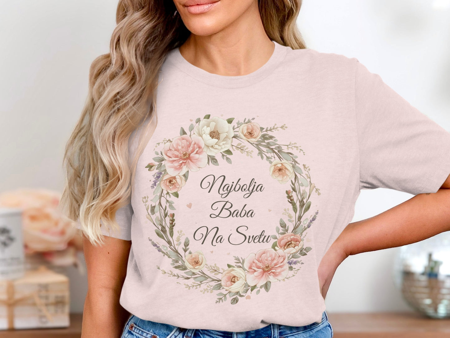 Najbolja Baba Na Svetu Floral Wreath Design Shirt