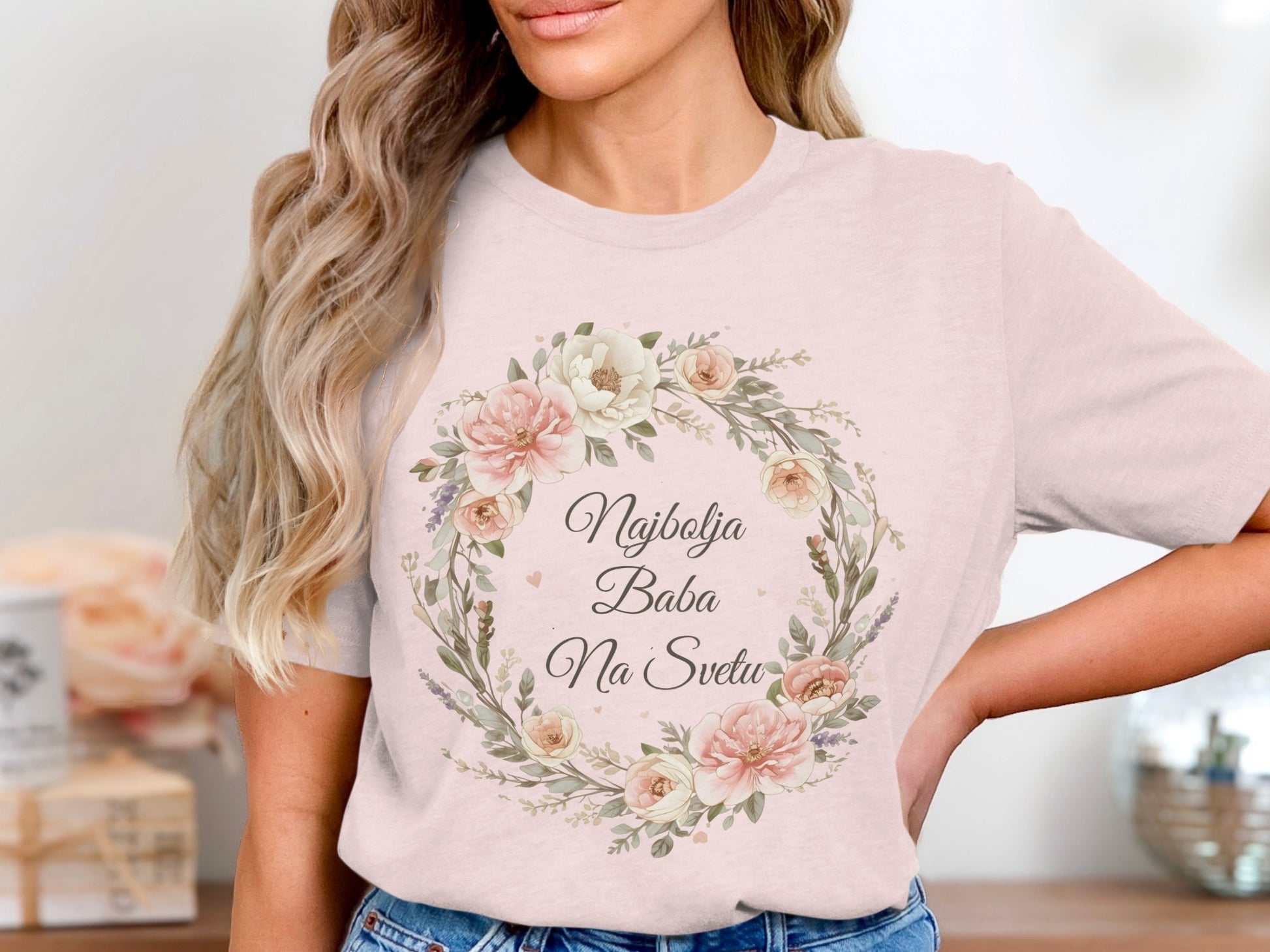 Najbolja Baba Na Svetu Floral Wreath Design Shirt