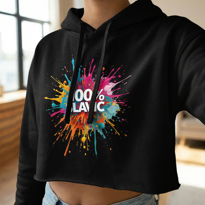 Black Cropped Hoodie 100% SLAVIC Paint Splatter product type