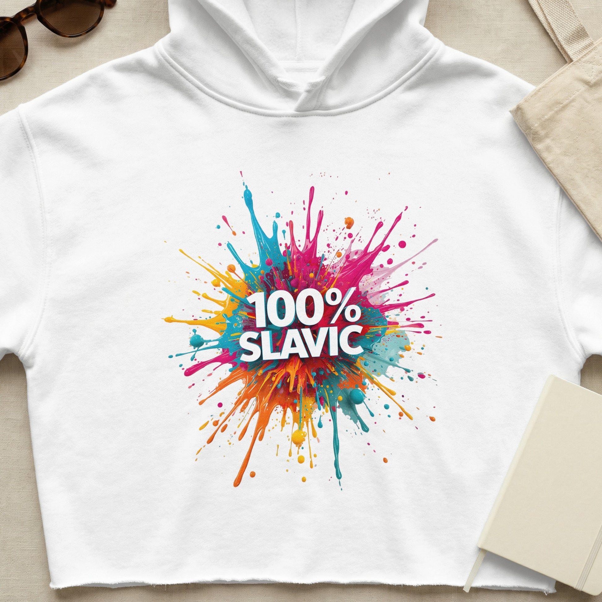 100% Slavic colorful paint splash crop hoodie