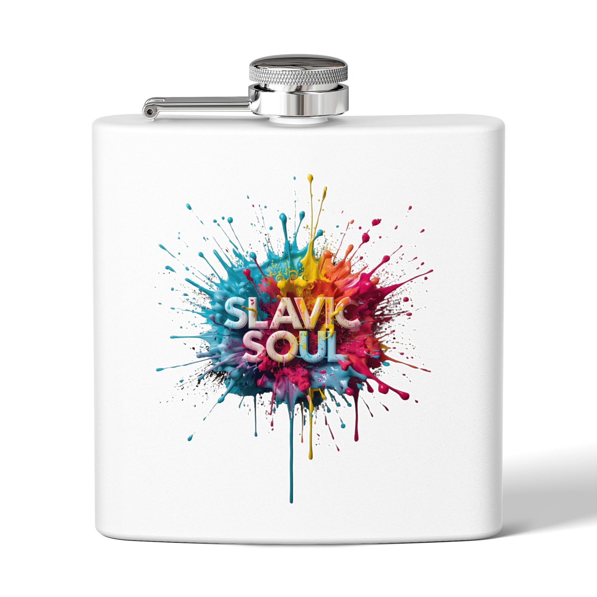 SLAVIC SOUL Colorful Paint Splatter White Hip Flask product type