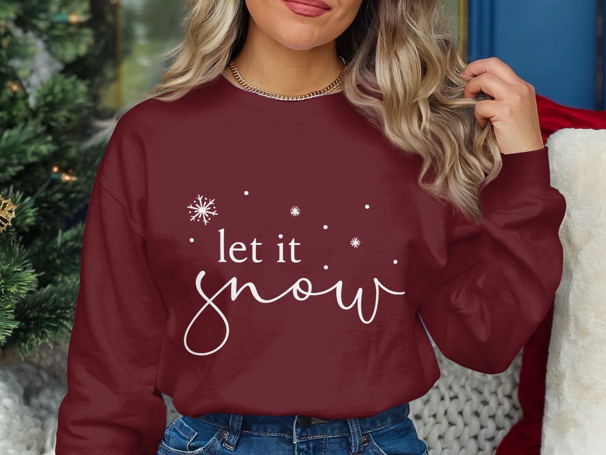 Let it Snow Printed Burgundy Sweatshirt Product