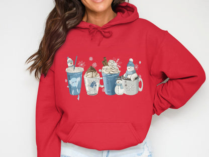 Cozy Winter Drinks Theme Red Hoodie