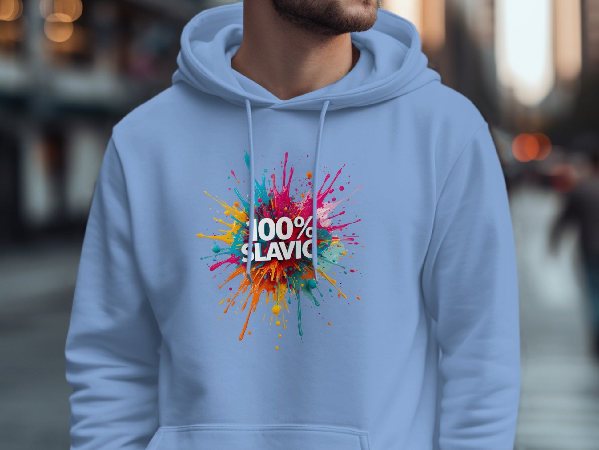 Light Blue 100% SLAVIC Colorful Splash Hoodie product type