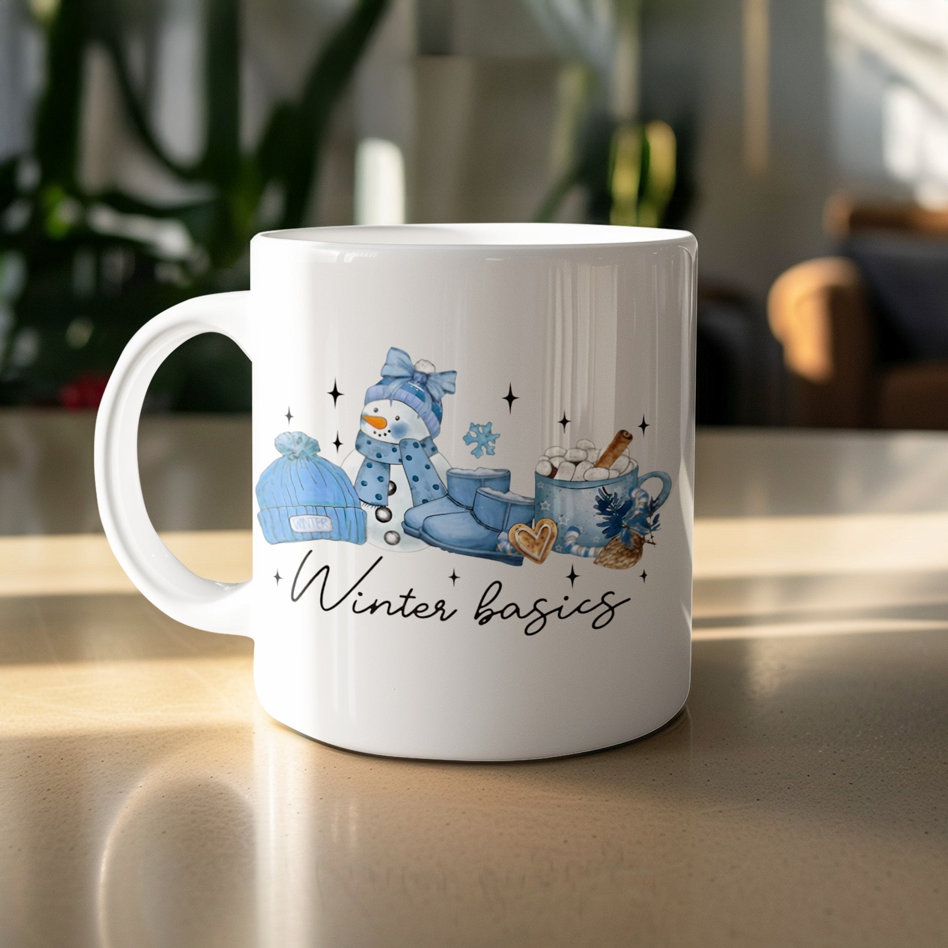 Winter basics themed mug perfect for cozy winter moments