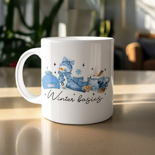 Winter basics themed mug perfect for cozy winter moments