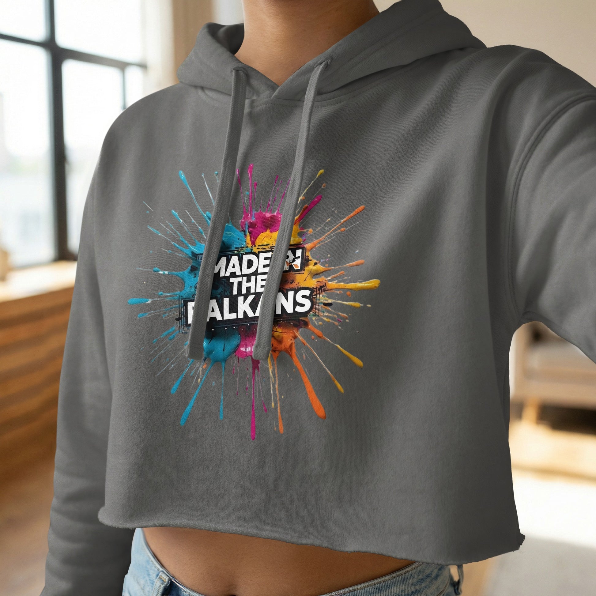 Made In The Balkans Colorful Paint Splatter Cropped Hoodie product type