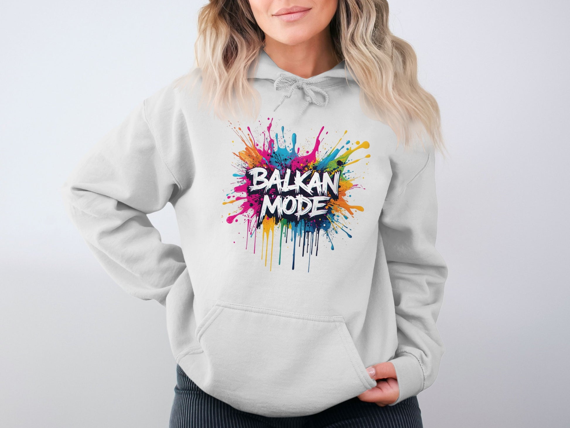 White Balkan Mode Paint Splatter Design Hoodie product type
