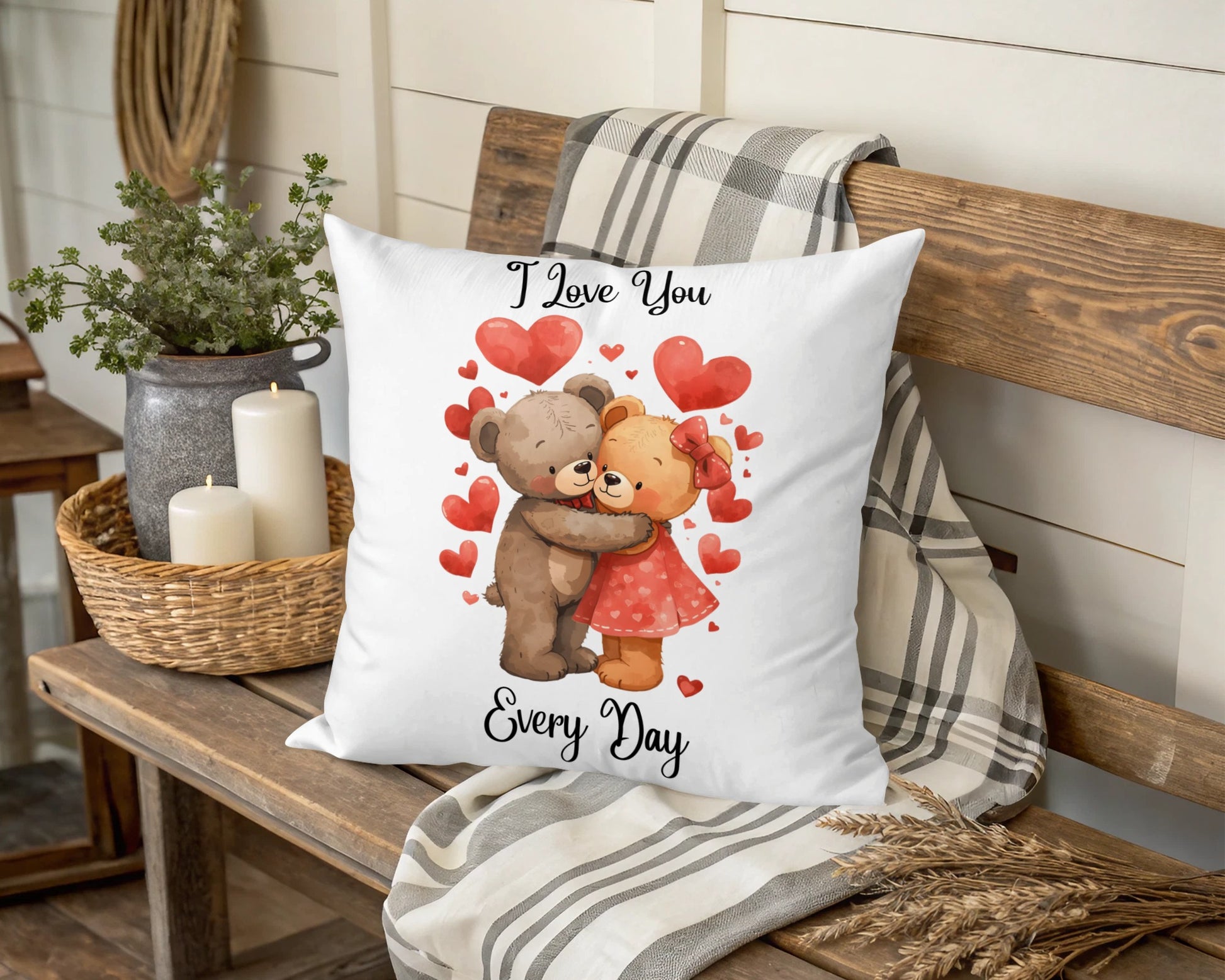 I Love You Every Day Cute Bear Decorative Pillow