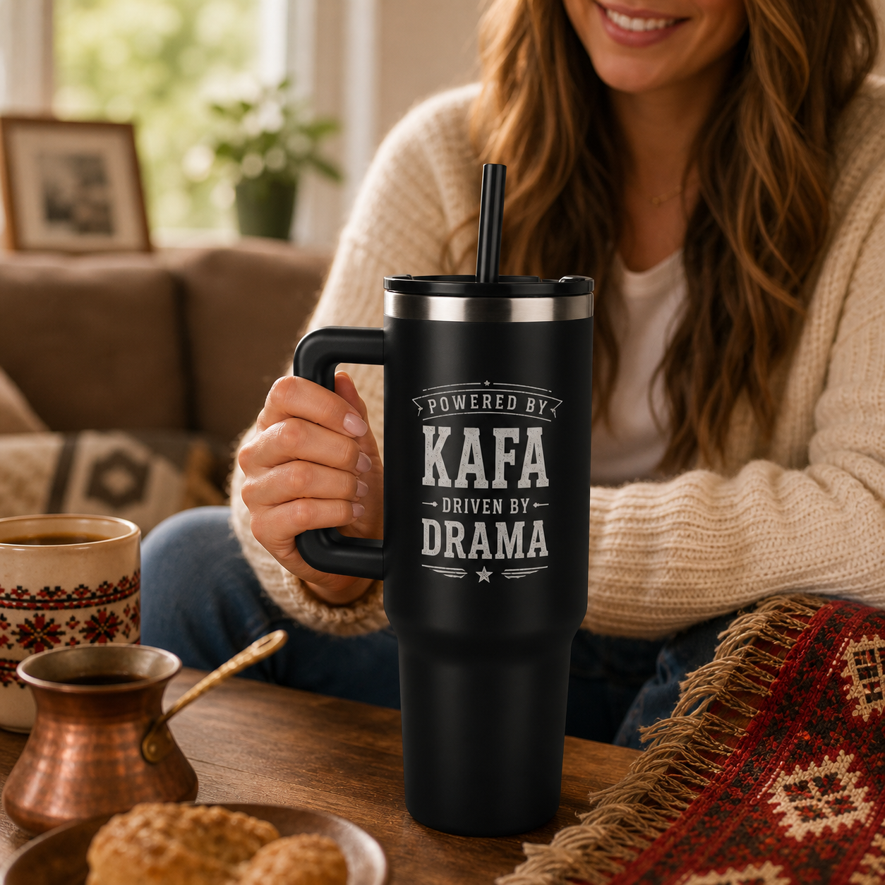 Lifestyle hero image for Power by KAFA, Driven by DRAMA 40oz Tumbler