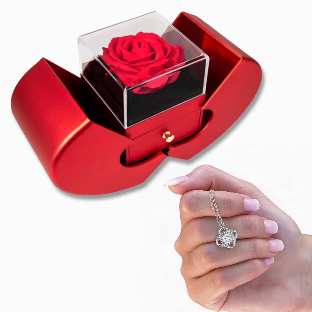 Luxury Heart-Shaped Rose Box with Love Knot Necklace – Unique Gift for Women