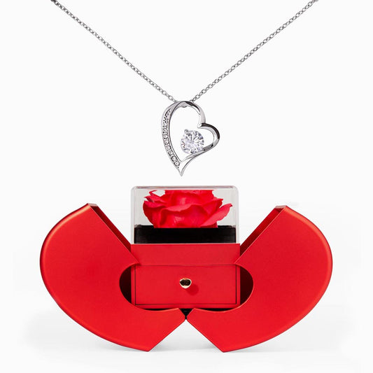 Luxury Heart-Shaped Rose Box with Forever Love Necklace – Unique Gift for Women