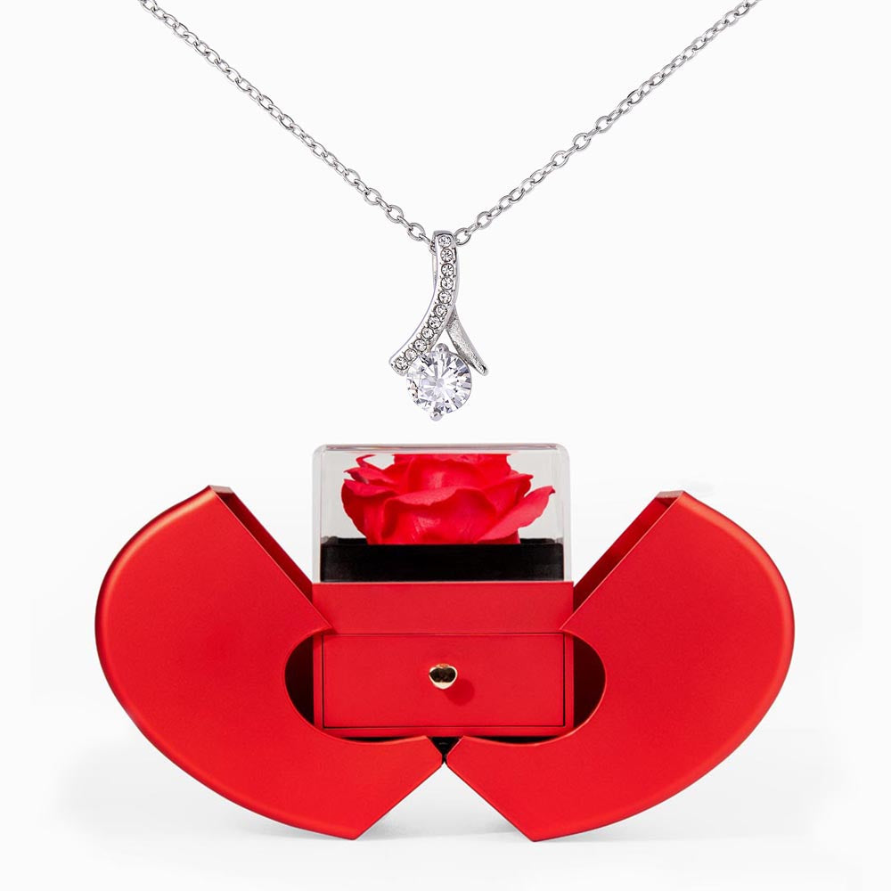 Luxury Heart-Shaped Rose Box with Alluring Beauty Necklace – Unique Gift for Women