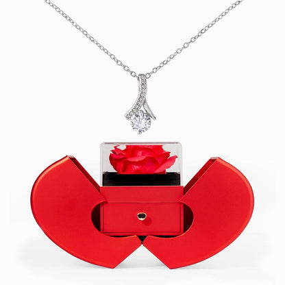 Luxury Heart-Shaped Rose Box with Alluring Beauty Necklace – Unique Gift for Women