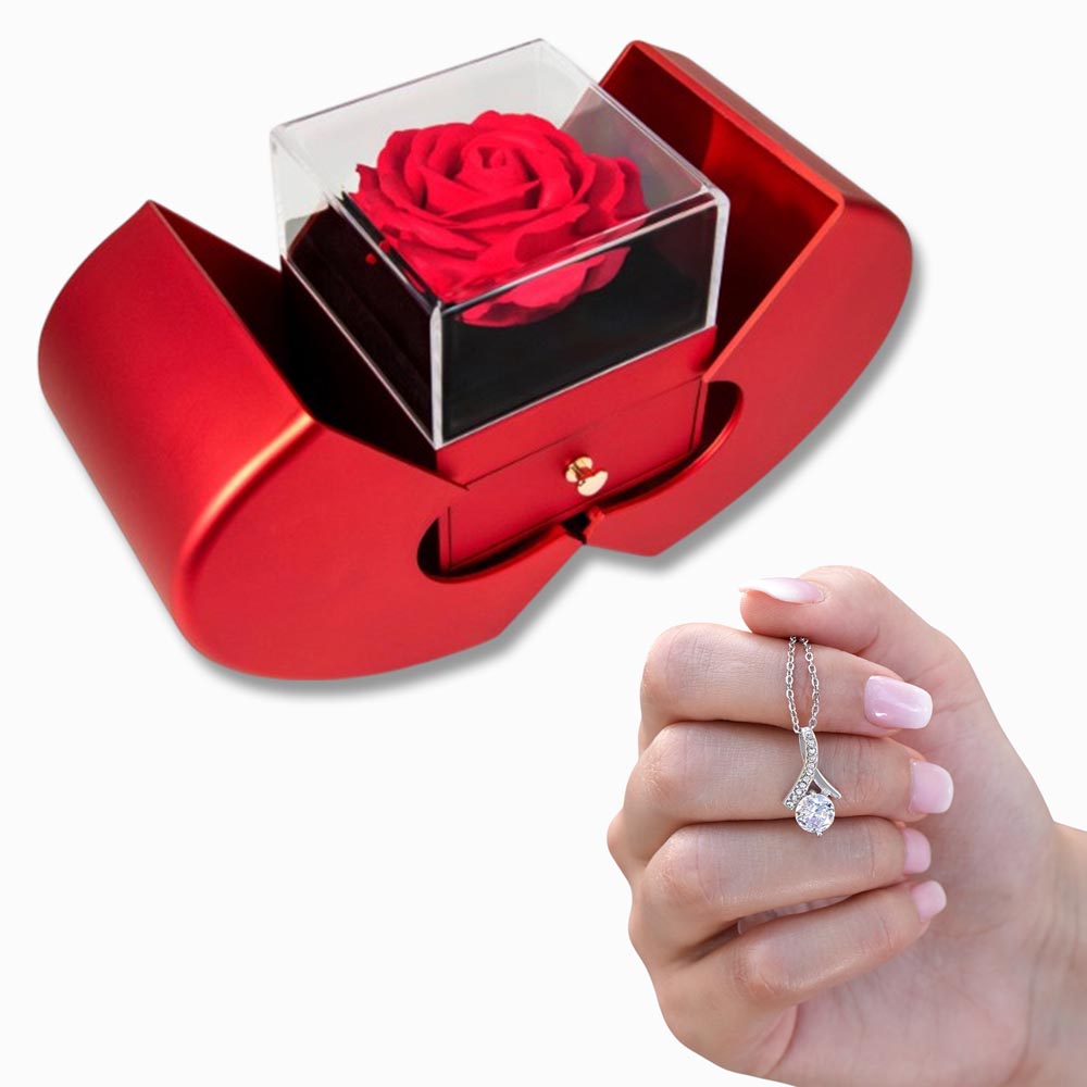 Luxury Heart-Shaped Rose Box with Alluring Beauty Necklace – Unique Gift for Women