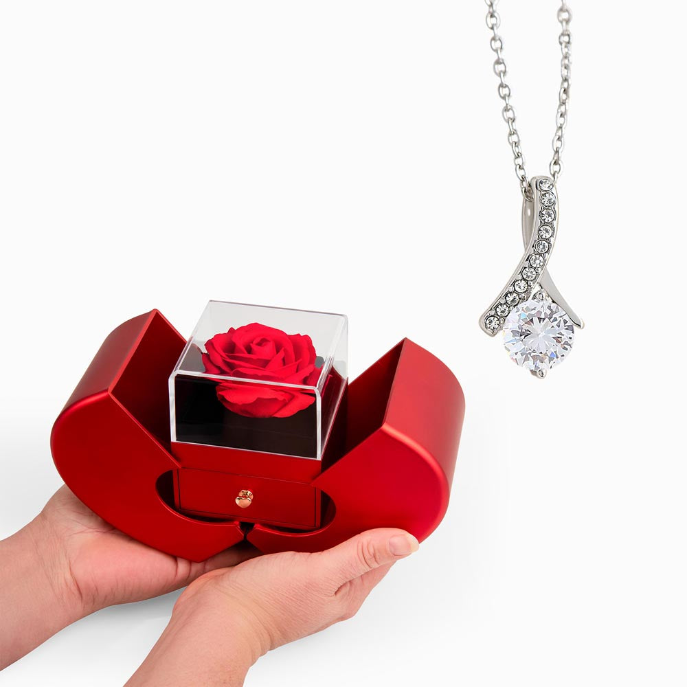 Luxury Heart-Shaped Rose Box with Alluring Beauty Necklace – Unique Gift for Women