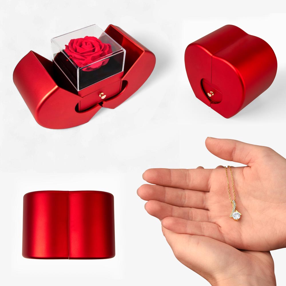 Luxury Heart-Shaped Rose Box with Alluring Beauty Necklace – Unique Gift for Women