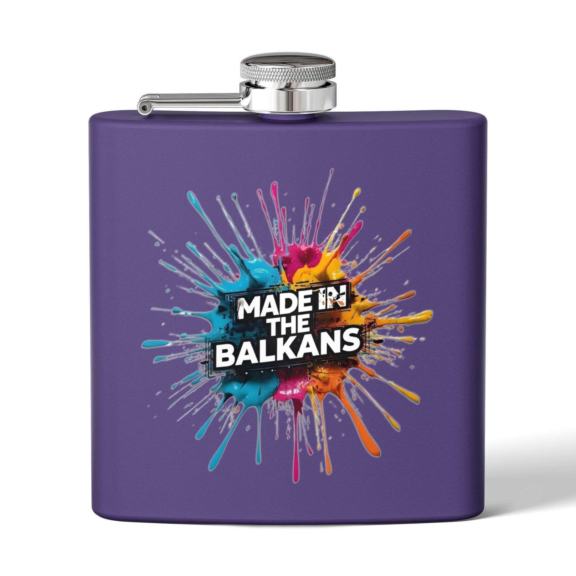 Purple Colorful Splash Made In The Balkans Hip Flask product type