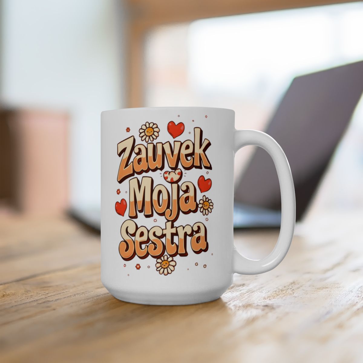 Zauvek Moja Sestra Cute Flower Heart Mug