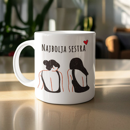 Najbolja Sestra Heart Design Mug With Friends Draw