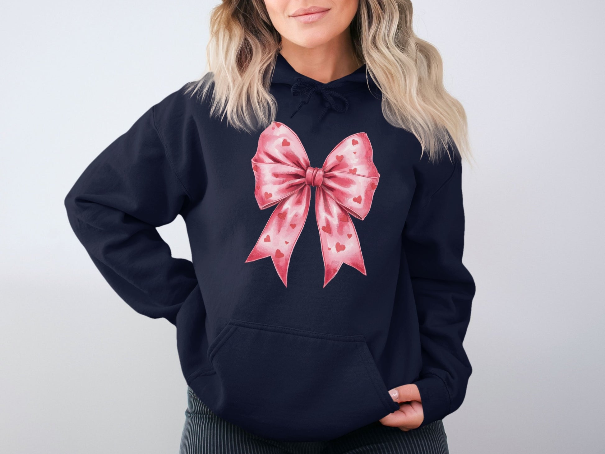 Cute Pink Heart Bow Graphic Women's Hoodie