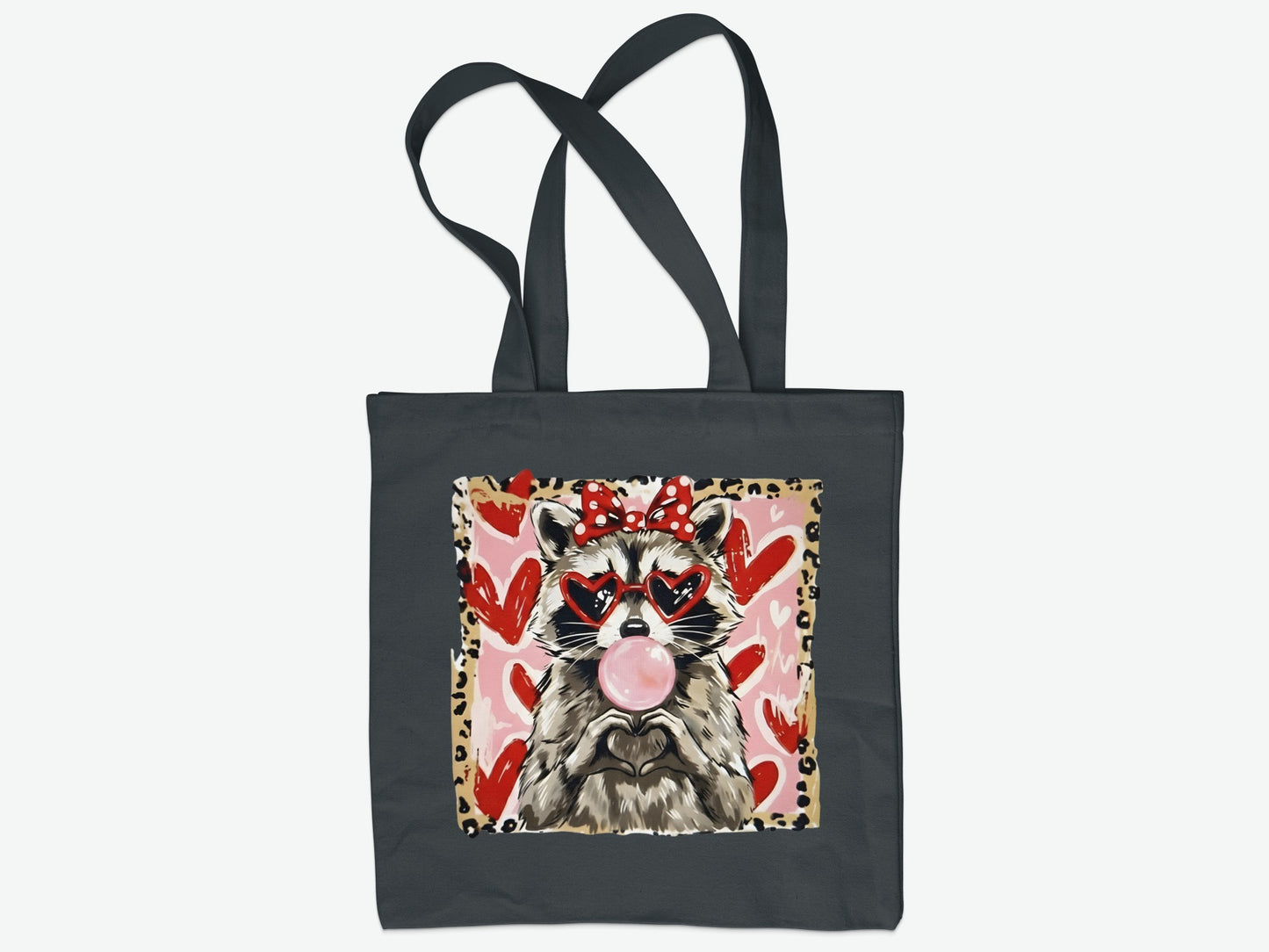 Cute Raccoon with Hearts and Bubblegum Tote Bag