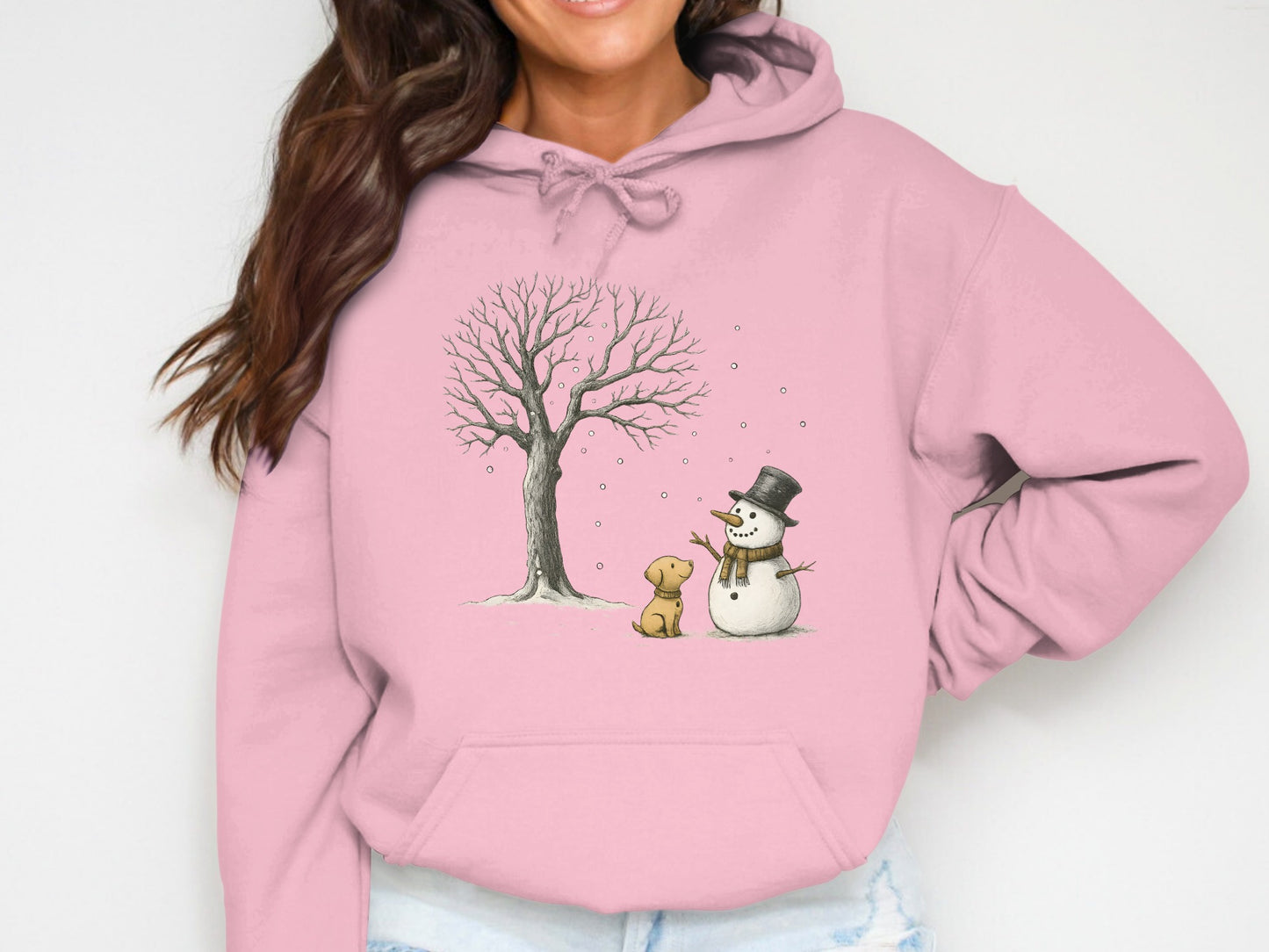 Cute Snowman and Puppy in Winter Scene Hoodie
