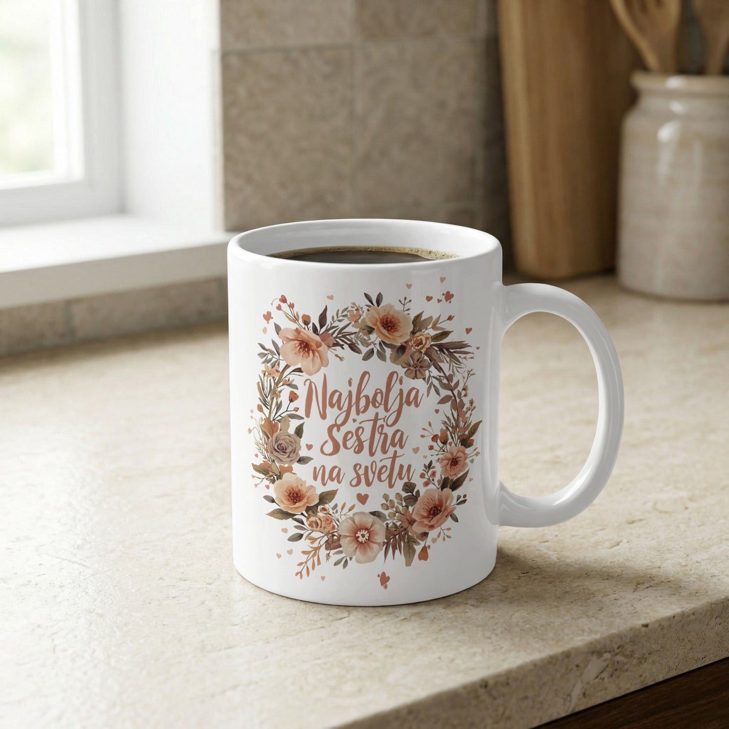 Najbolja Sestra na Svetu Floral Design Coffee Mug