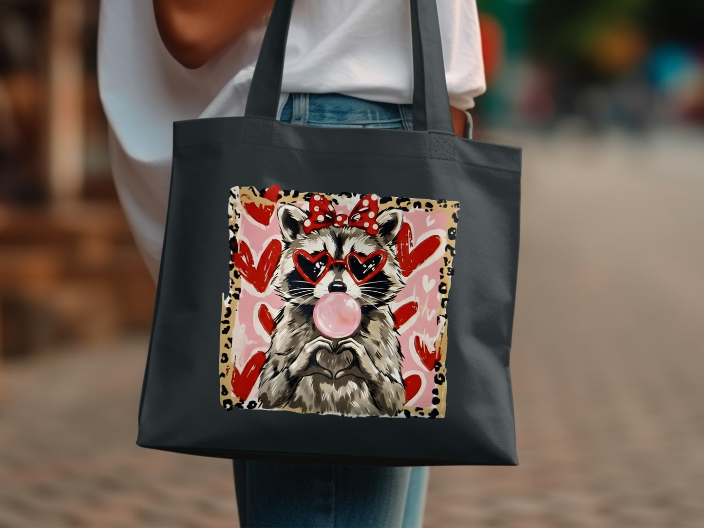 Cute Raccoon with Sunglasses and Bubblegum Tote Bag