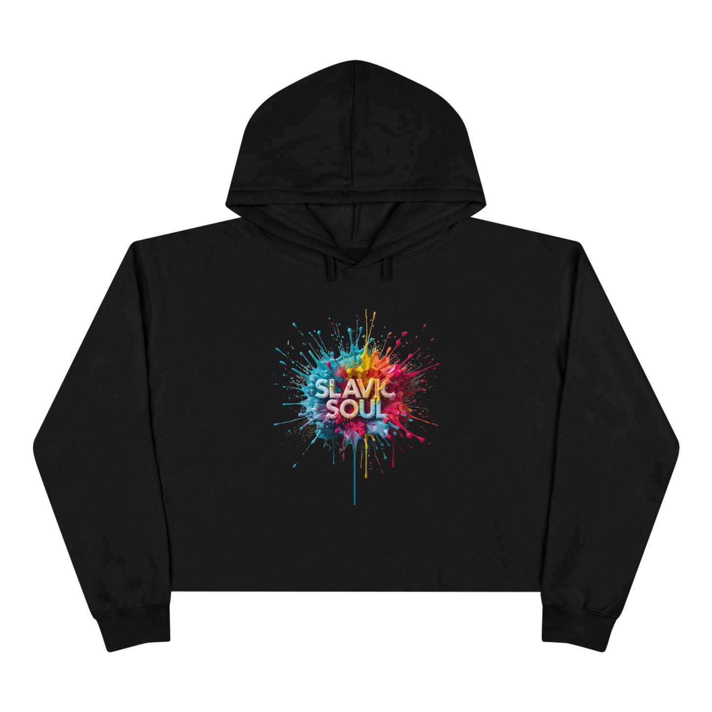 Black Cropped Hoodie Slavic Soul Colorful Paint Splatter product type