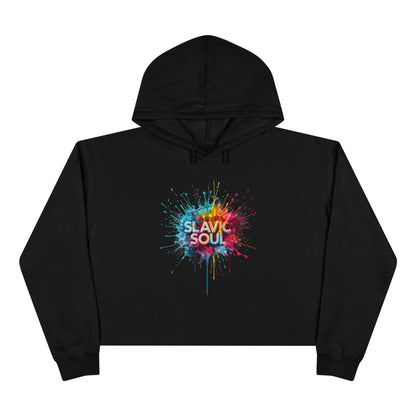 Black Cropped Hoodie Slavic Soul Colorful Paint Splatter product type
