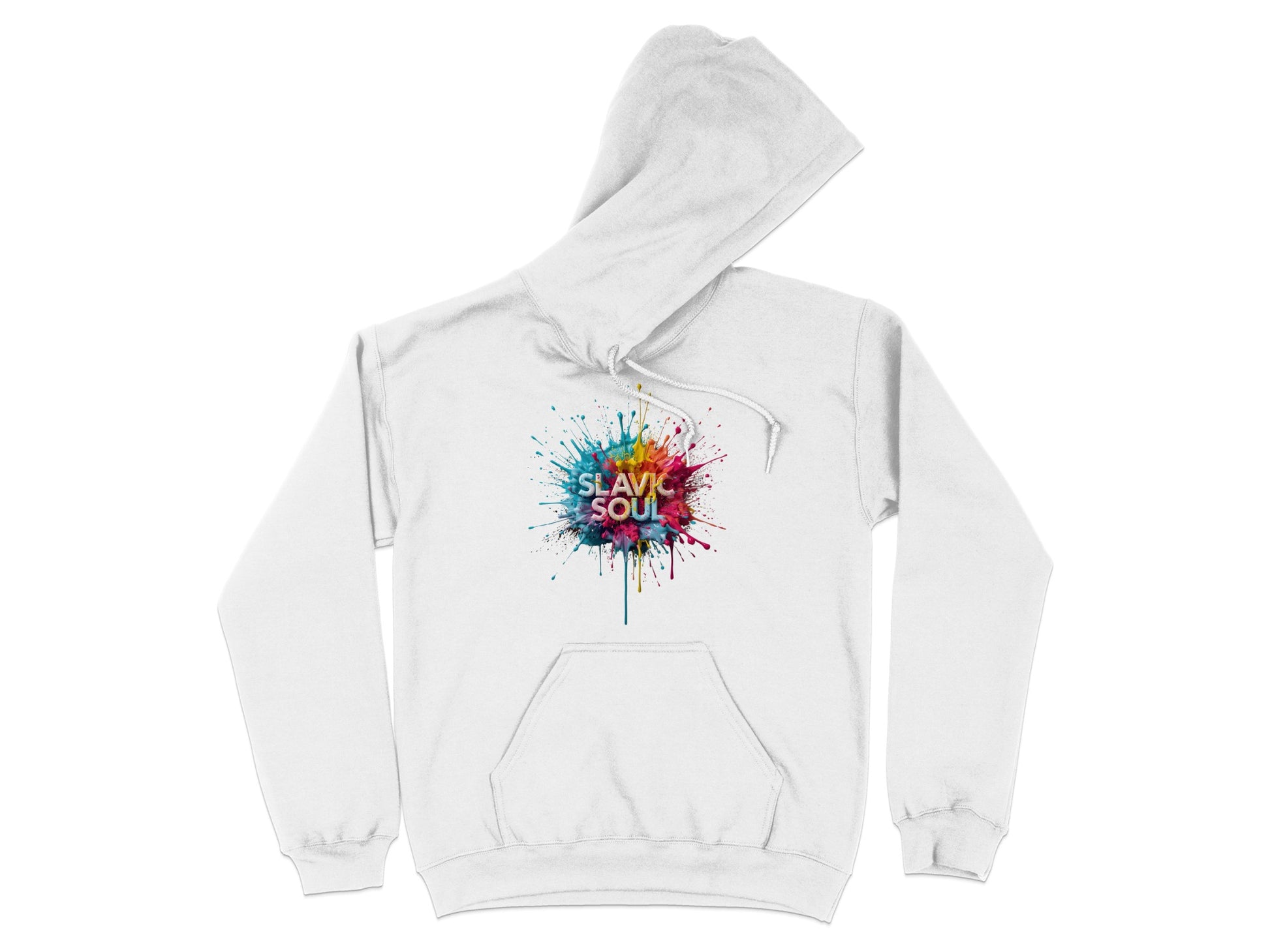 SLAVIC SOUL Colorful Splash Design White Hoodie product type